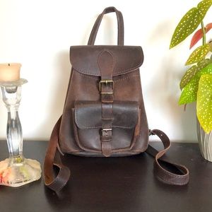 Genuine Brown Leather Backpack - small and secure